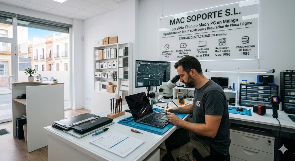 Taller de reparación Mac Soporte en Málaga especializado en placas lógicas y micro-soldadura