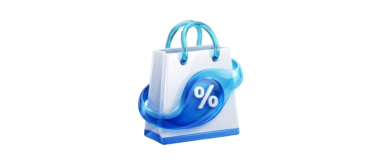 Bolsa de compras con símbolo de descuento